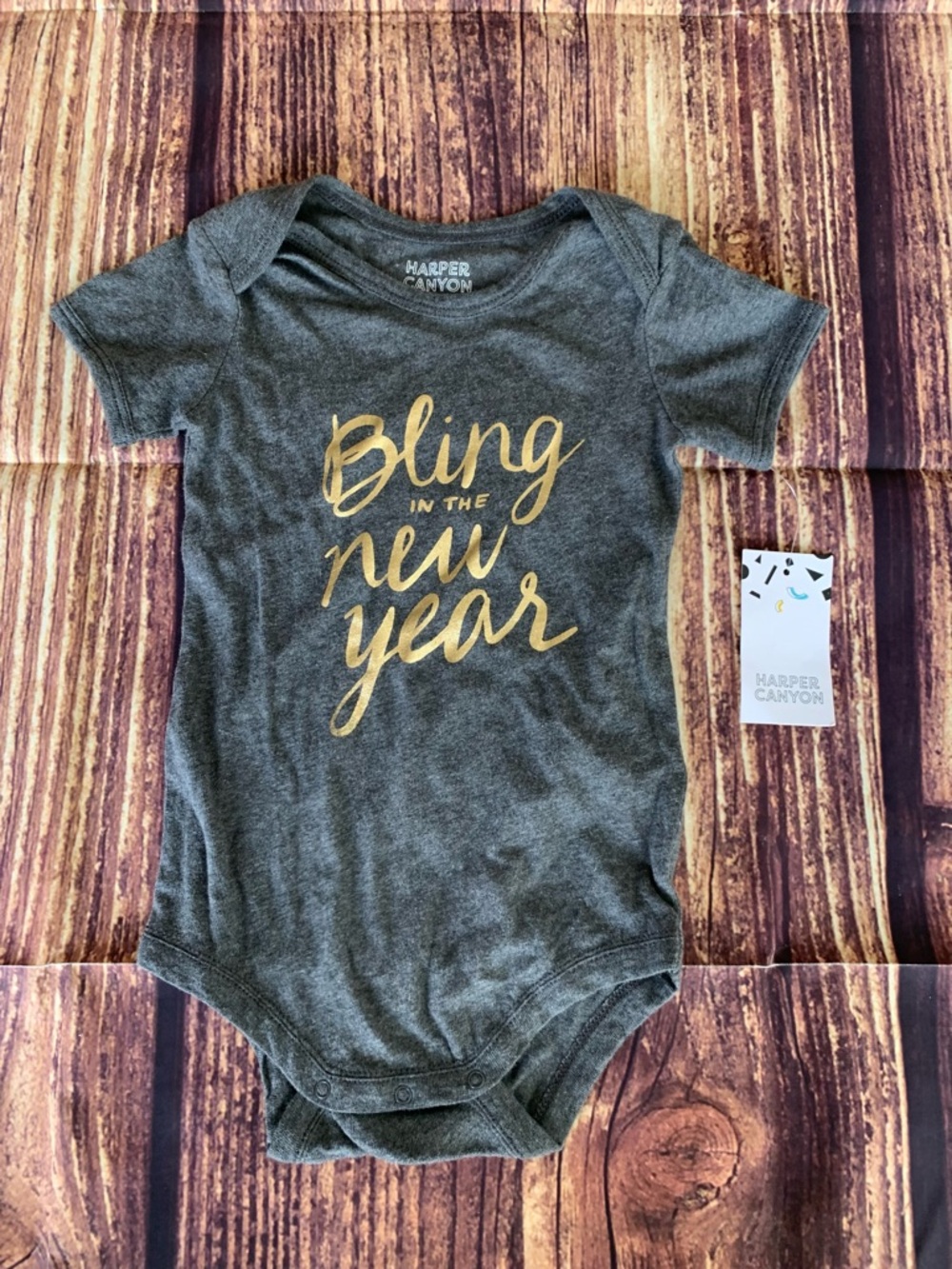 NWT Harper Canyon Baby's Short Sleeve "Bling in the New Year" Gray Bodysuit 12M
